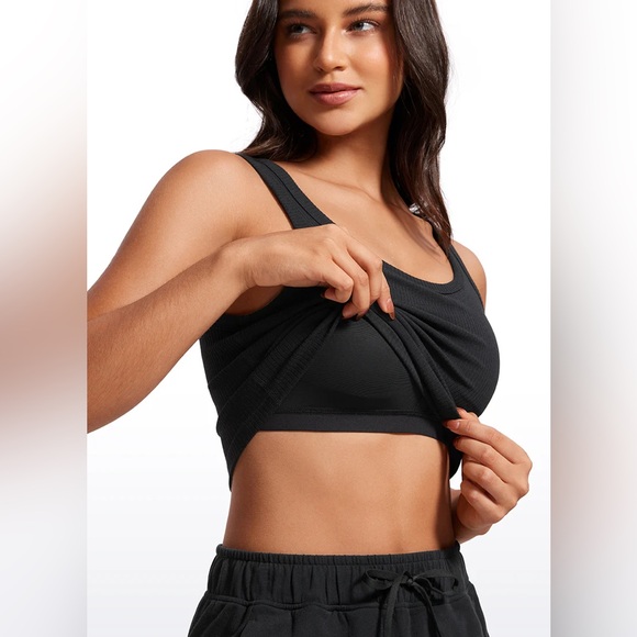 Ribbed U Neck Build-in Bra Tanks - Picture 3 of 5